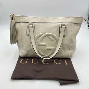 Gucci Soho White Tassle Top Handle Working Leather Handbag Tote